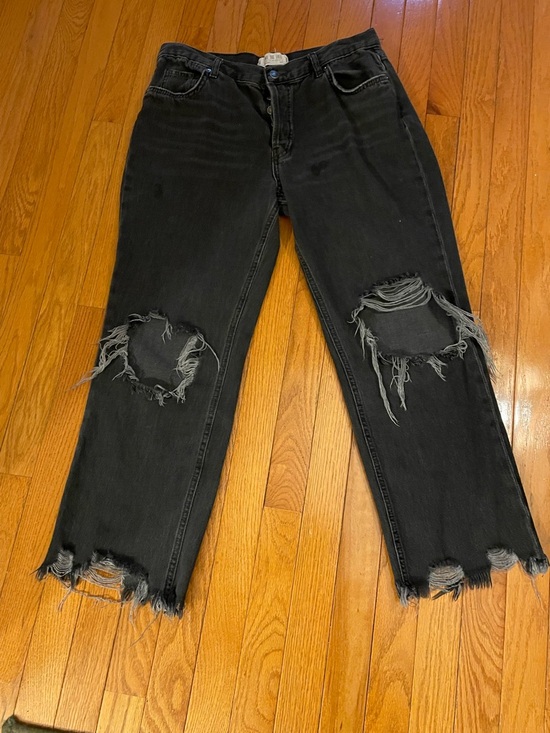 Free People Denim - Free People Black Wide-Leg Distressed Hem Jeans